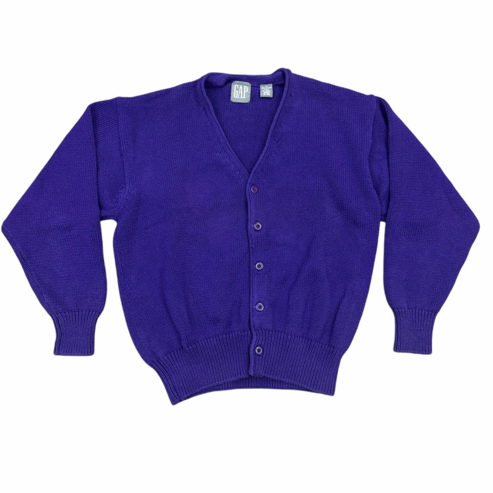 Vintage 90s GAP Purple Cotton Cardigan Sweater Minimalist Classic S - Picture 1 of 7
